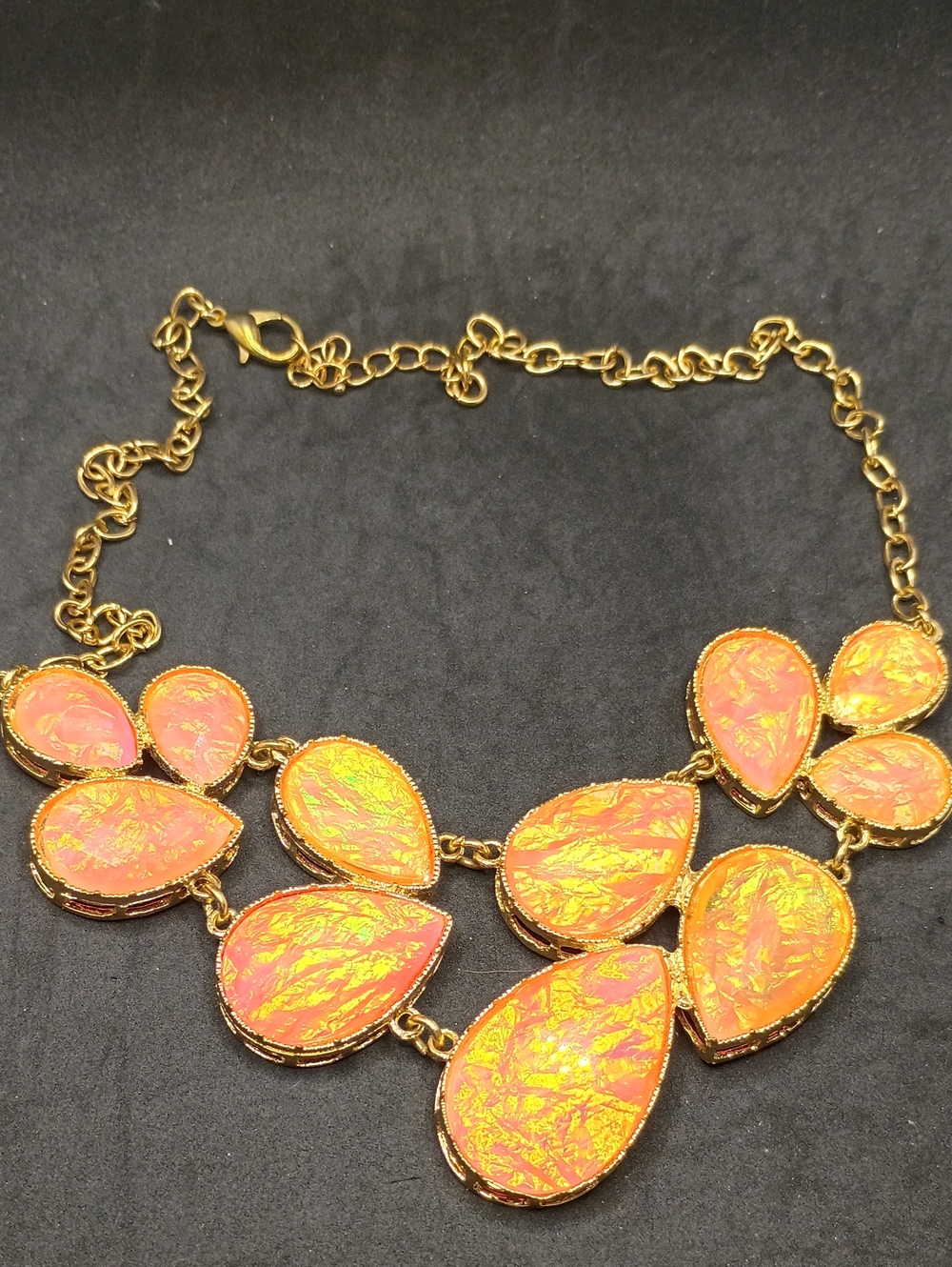 Gold-Tone Orange Teardrop Statement Necklace